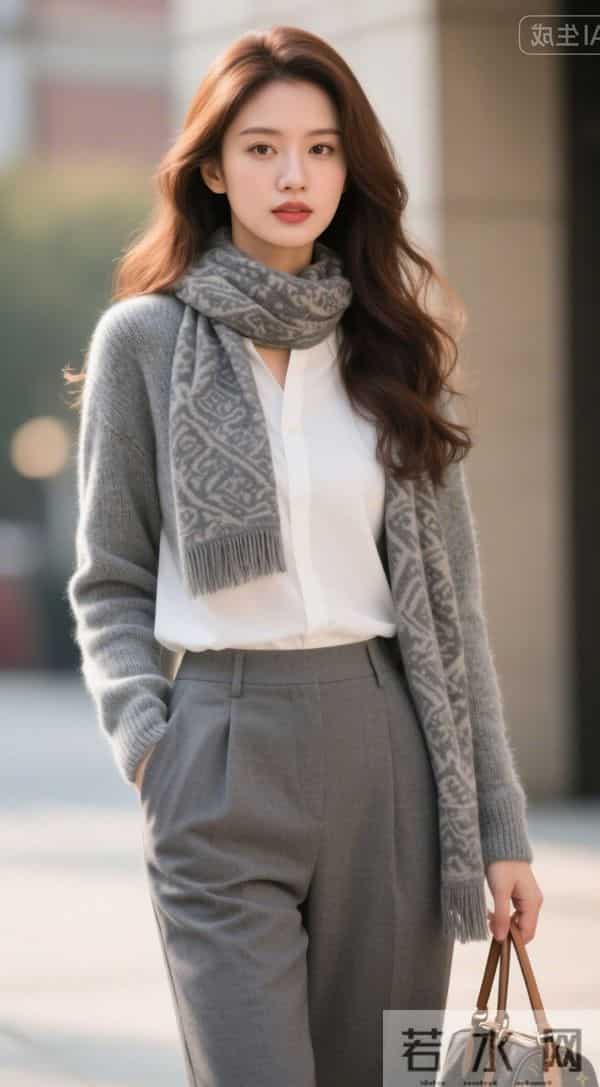 戴灰色围巾的美女