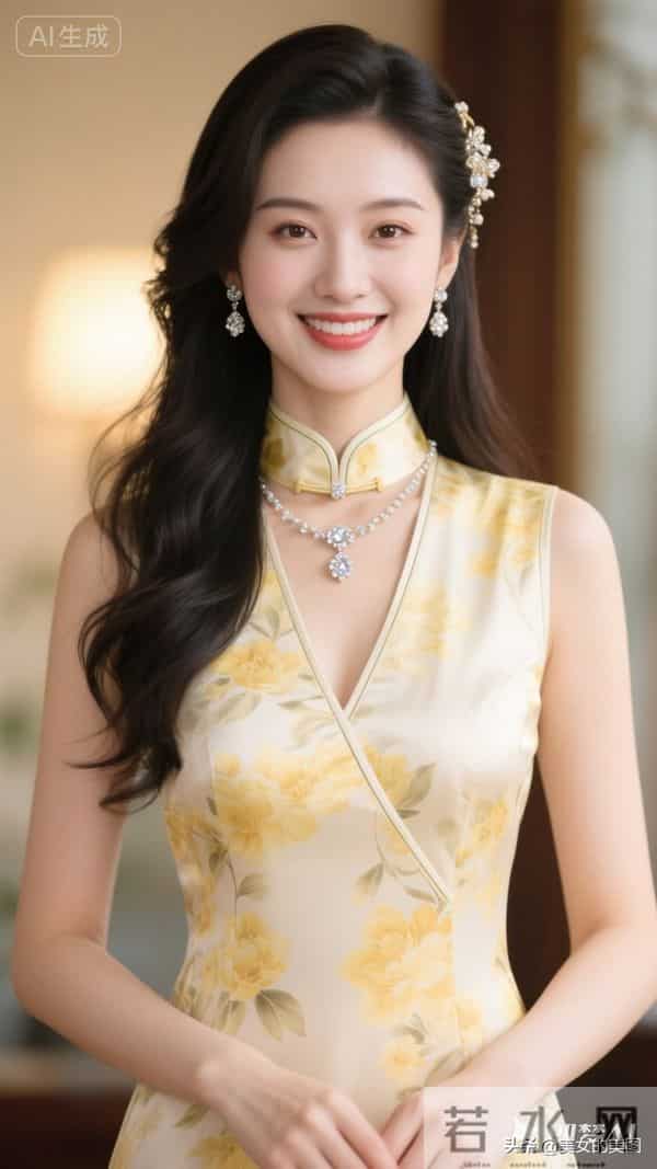 黄色印花裙旗袍东方美人07