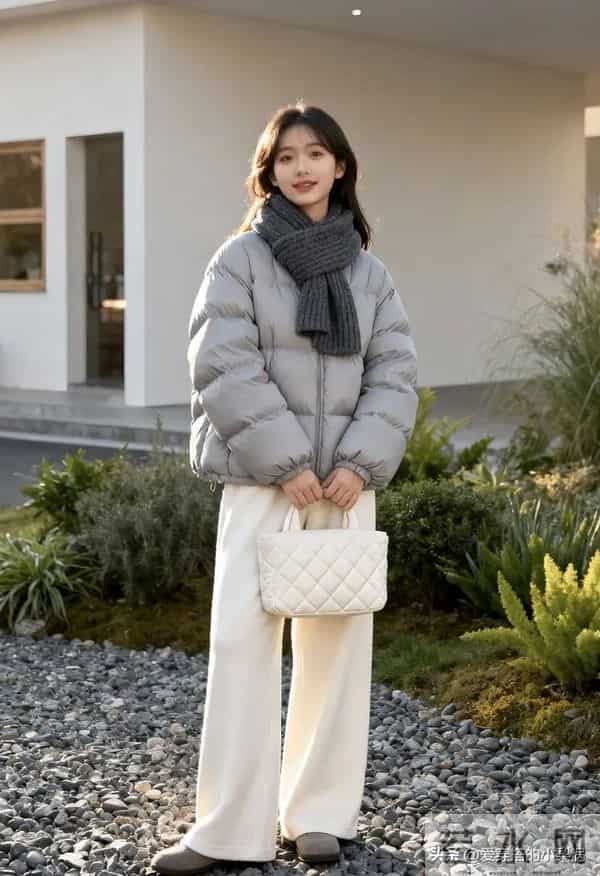 「白色阔腿裤+羽绒服」冬季最火穿搭CP，太美太时髦了！