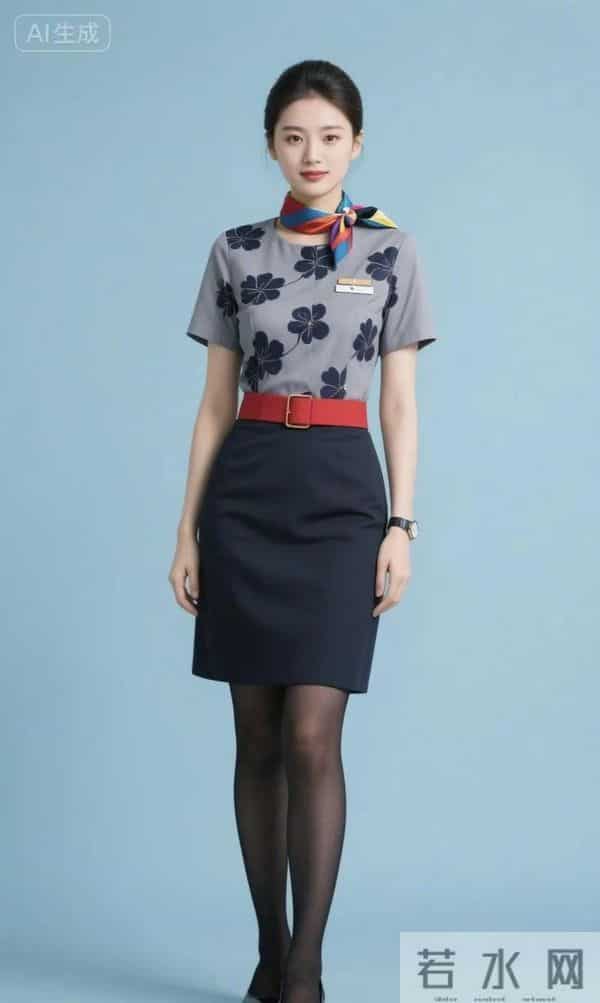 印花空姐制服 黑色丝袜 五官端正立体 太美了