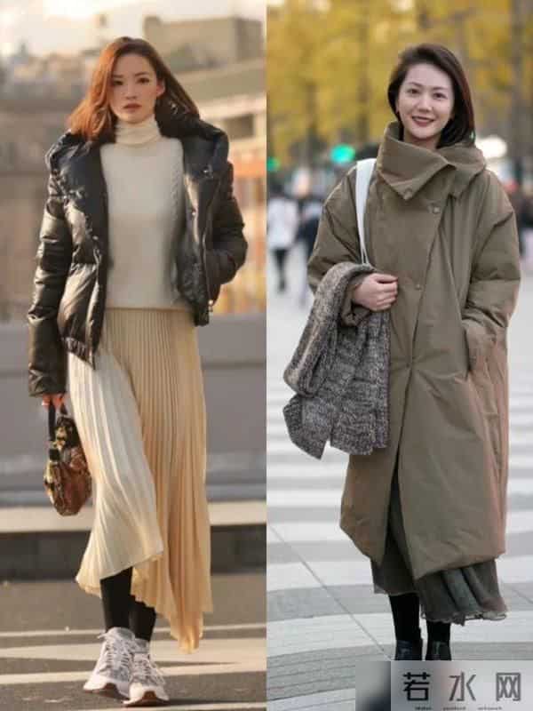 今冬火了一种穿法，“上半身羽绒服，下半身膝下裙”，时尚又暖和