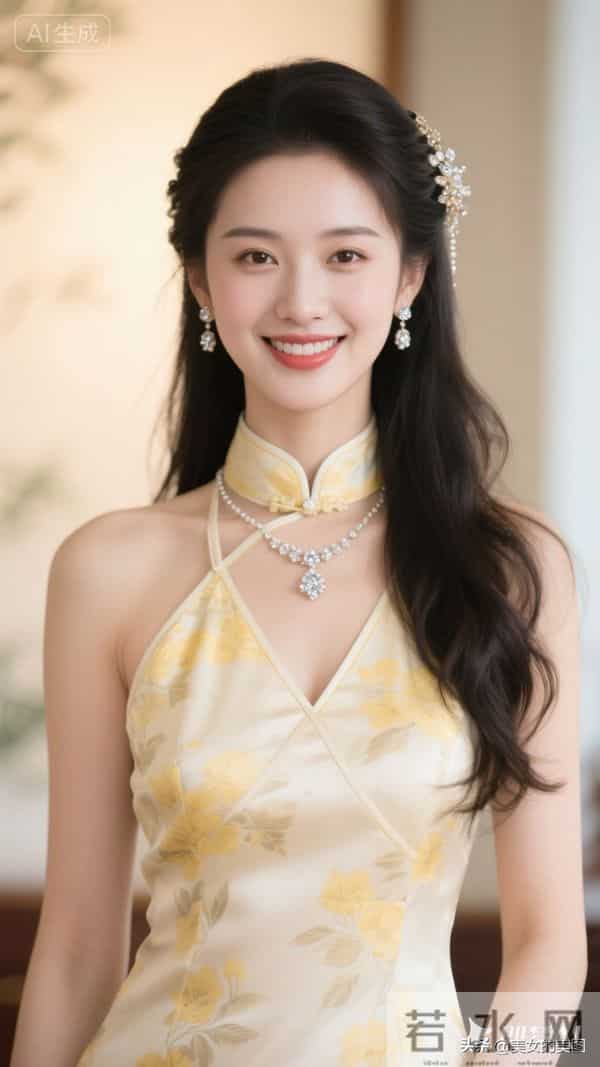 黄色印花裙旗袍东方美人07