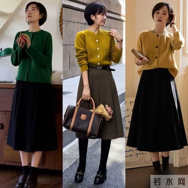 “毛衣+膝下裙”才是冬天正确的打开方式，实用好穿，适合小个子