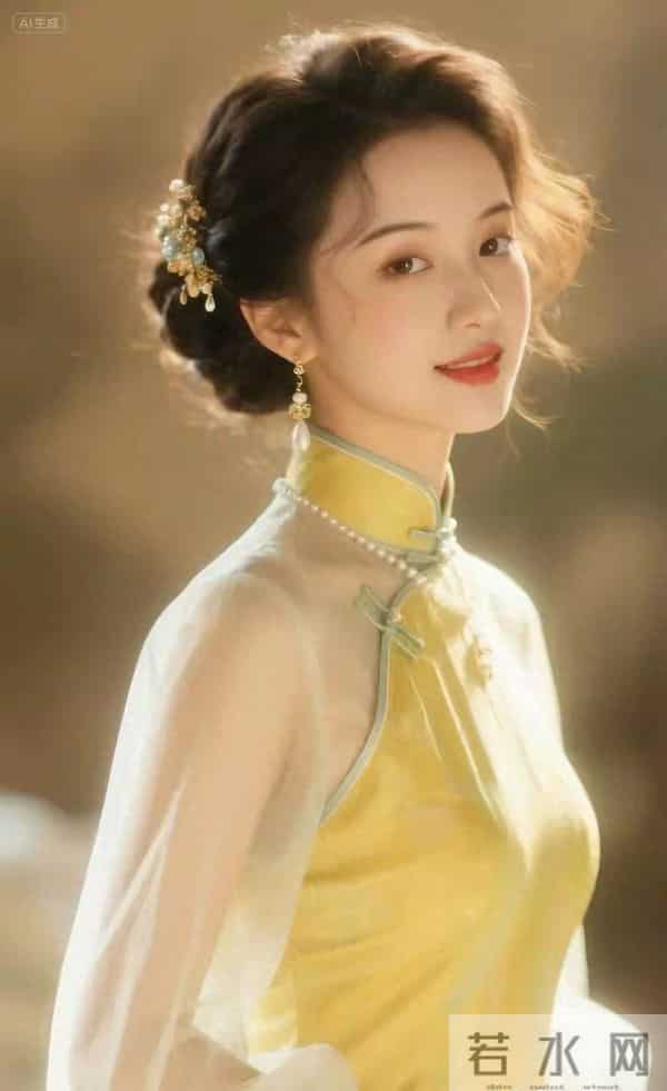 多彩的纱袖旗袍