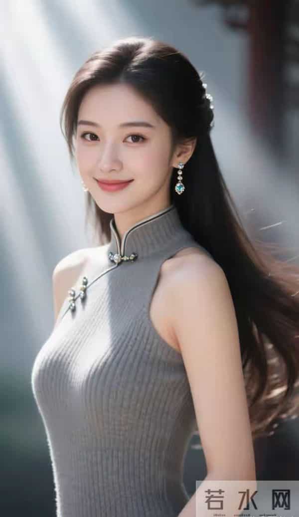 灰色无袖针织衫女孩