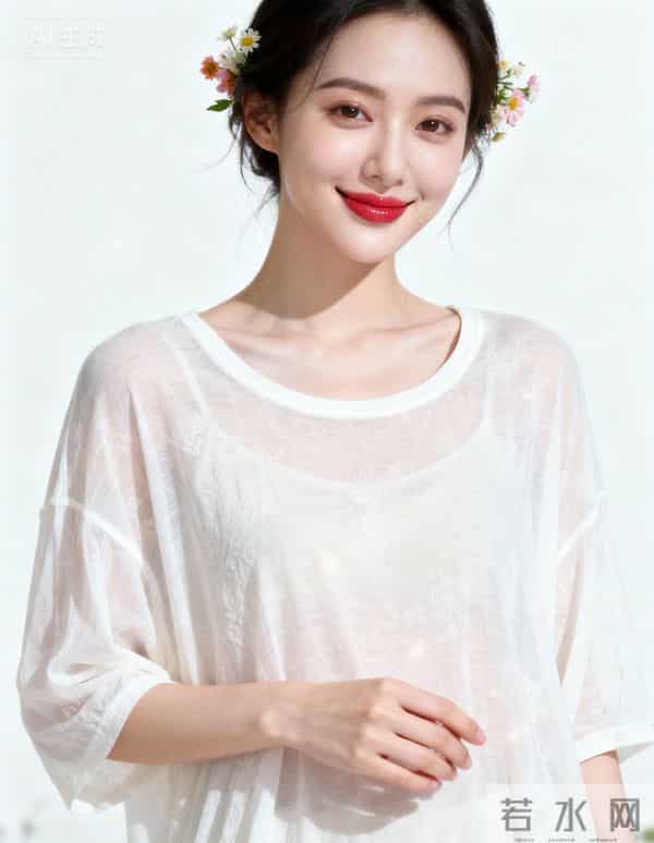 穿宽松圆领衫的美女