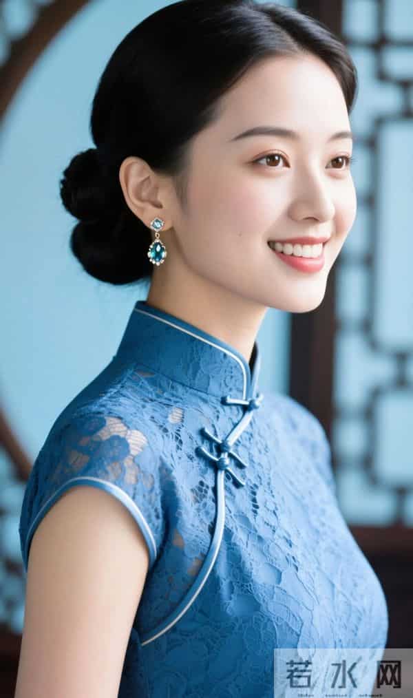 蓝色蕾丝旗袍的魅力