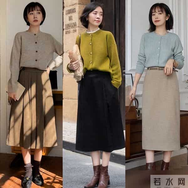 “毛衣+膝下裙”才是冬天正确的打开方式，实用好穿，适合小个子