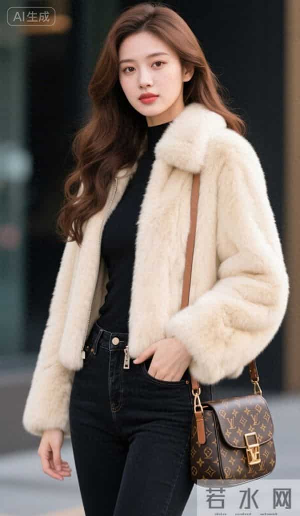 穿白色毛皮夹克的美女