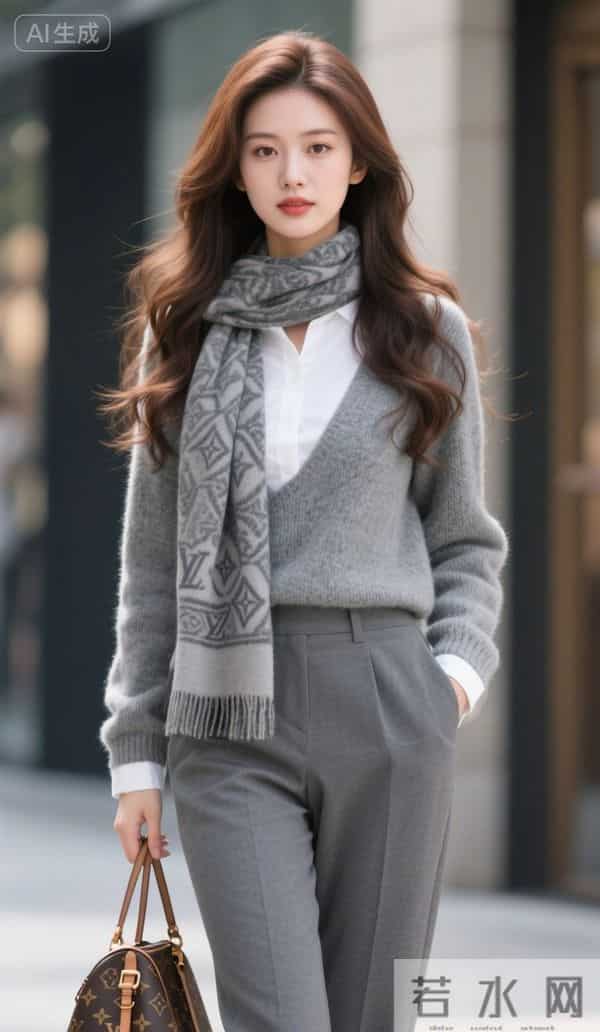 戴灰色围巾的美女