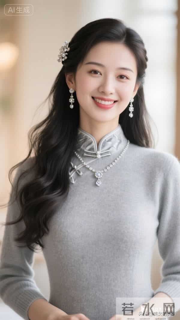 灰色毛衣旗袍东方美人08