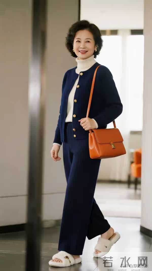 穿蓝色套装中年女性