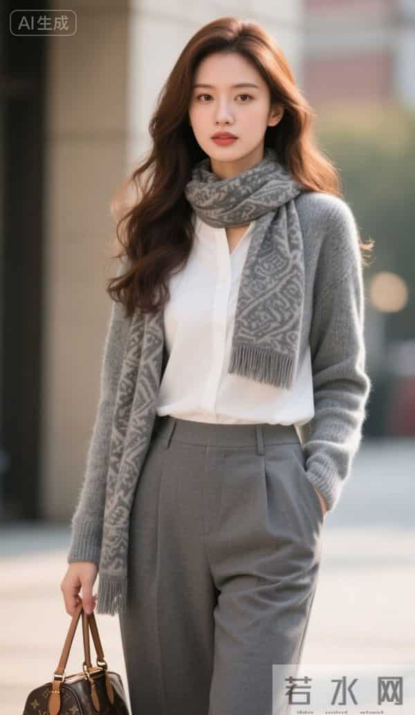 戴灰色围巾的美女