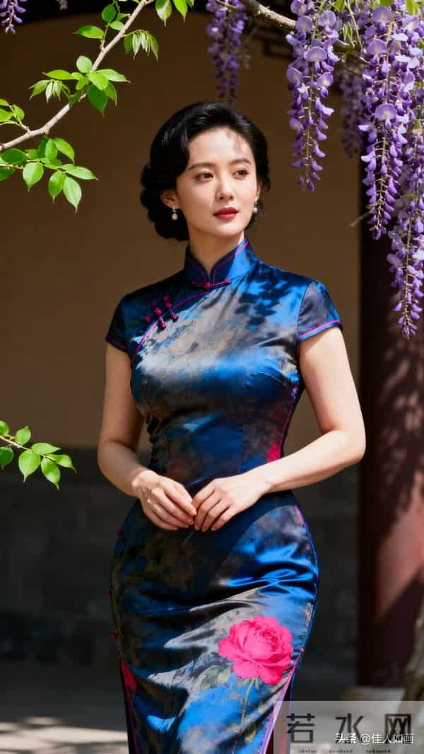 旗袍与藤花里的柔媚
