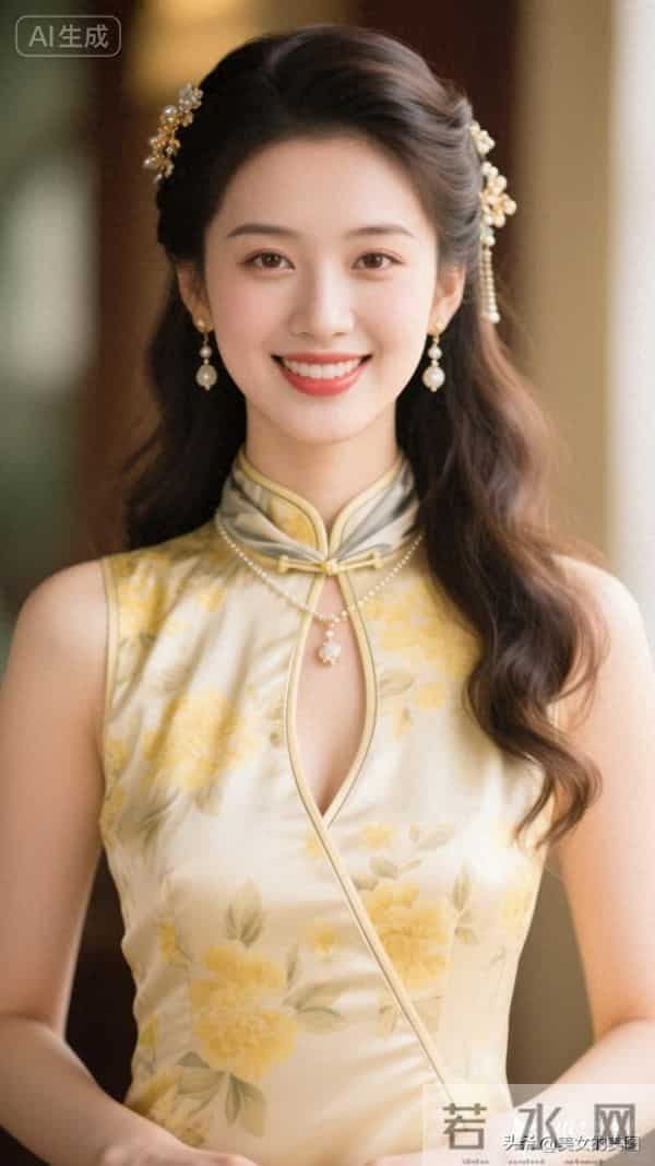 黄色印花裙旗袍东方美人07