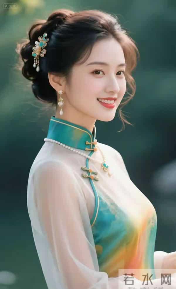 多彩的纱袖旗袍