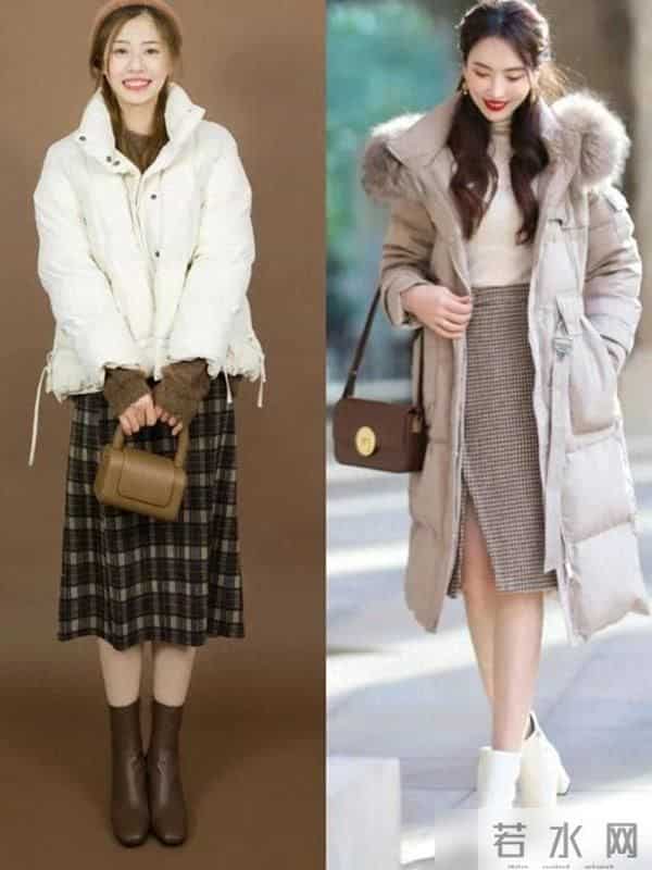 今冬火了一种穿法，“上半身羽绒服，下半身膝下裙”，时尚又暖和