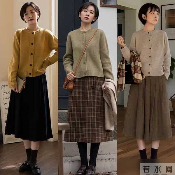 “毛衣+膝下裙”才是冬天正确的打开方式，实用好穿，适合小个子