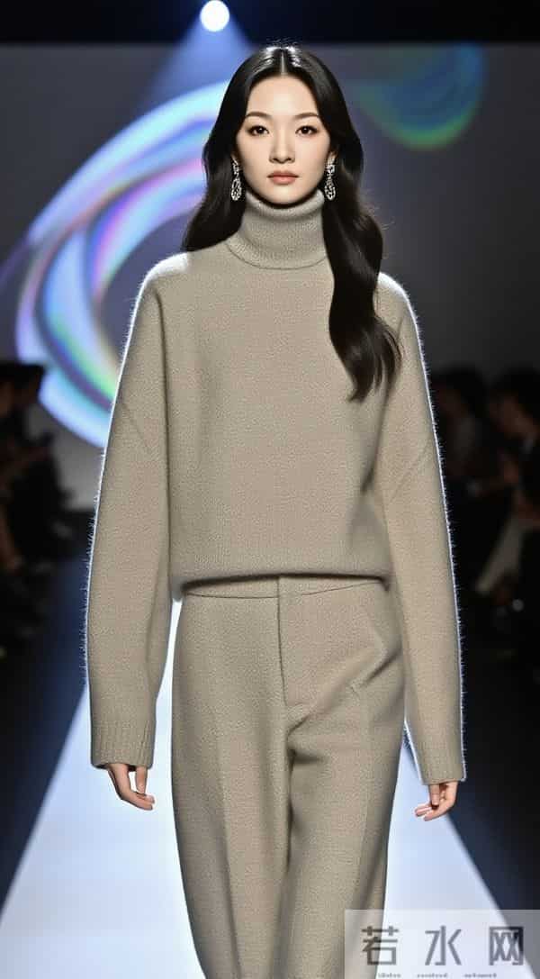 巴黎T台金奖：光影禅意里的东方国模时尚羊绒套装绝响