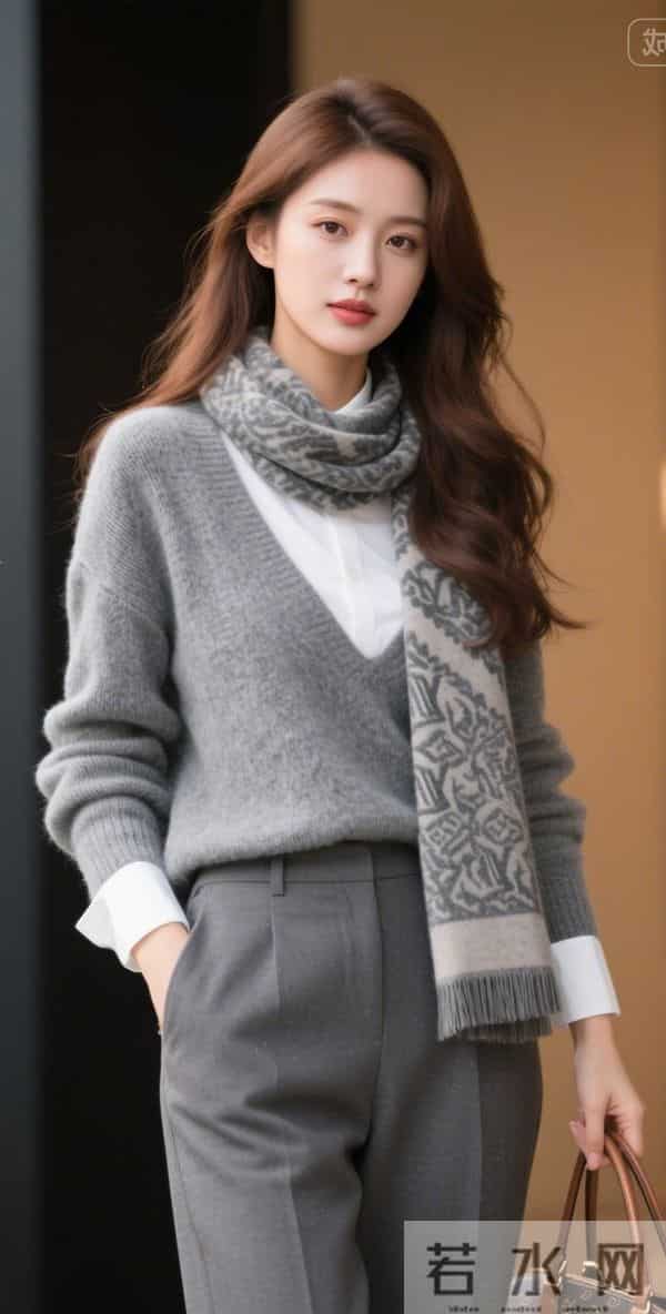 戴灰色围巾的美女