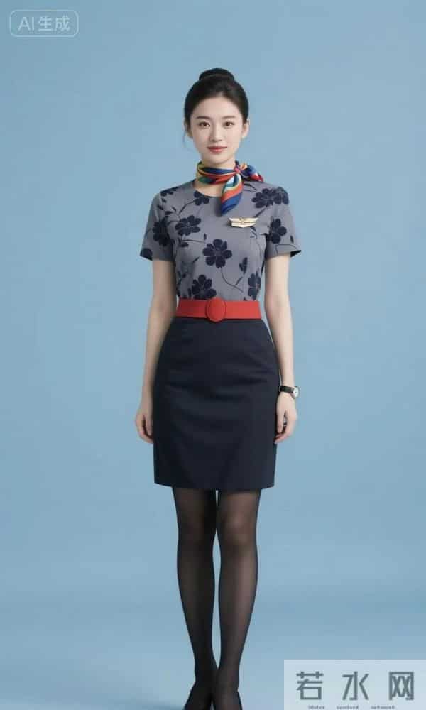 印花空姐制服 黑色丝袜 五官端正立体 太美了