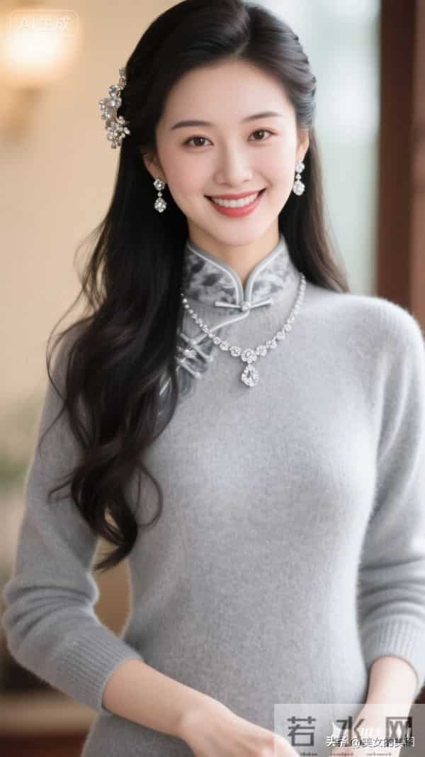 灰色毛衣旗袍东方美人08