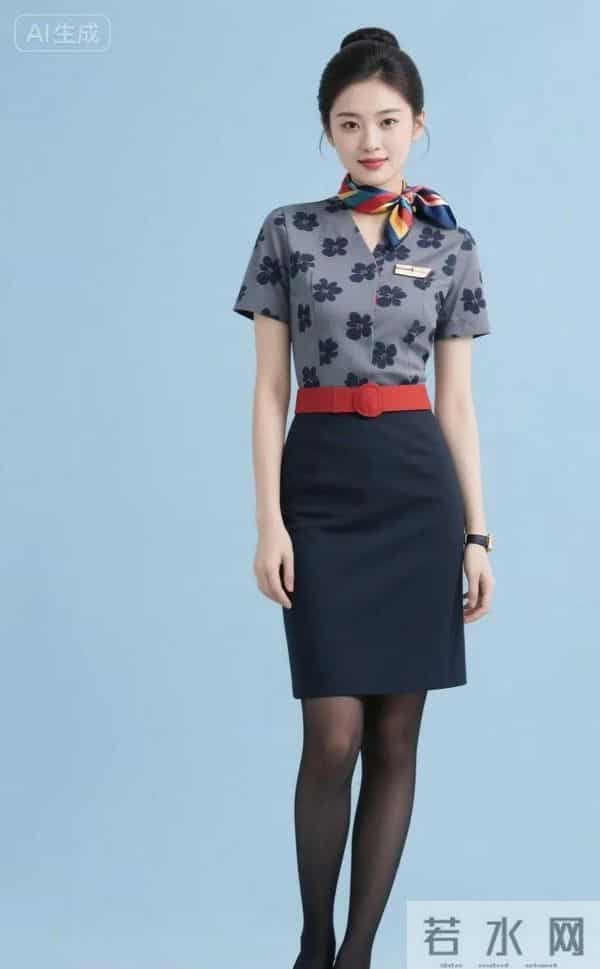 印花空姐制服 黑色丝袜 五官端正立体 太美了