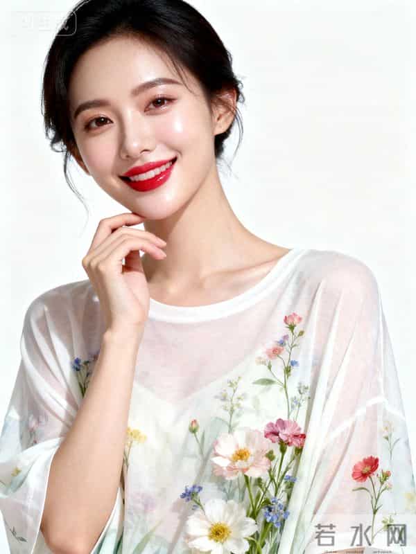 穿宽松圆领衫的美女