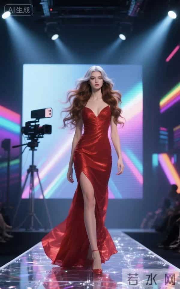 美女模特发色很吸引人 红色吊带连衣裙美爆了