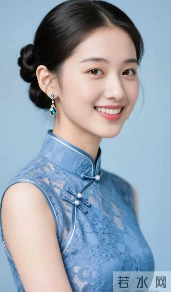 蓝色蕾丝旗袍的魅力