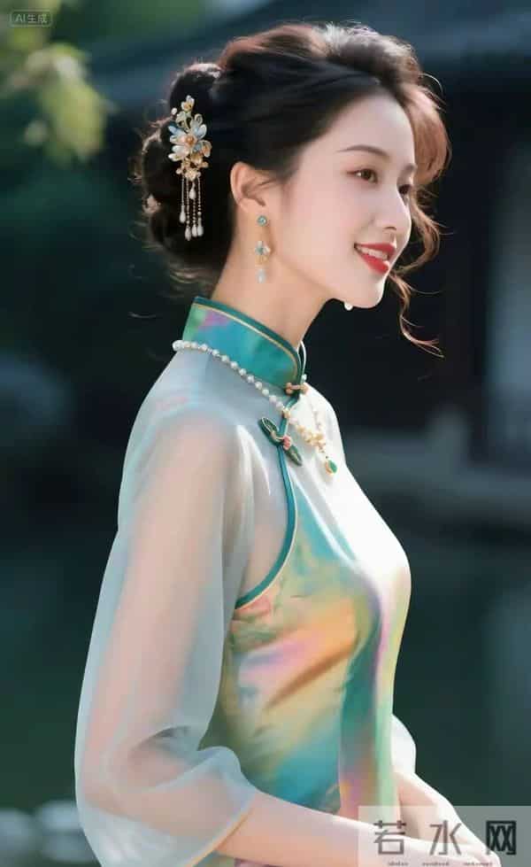 多彩的纱袖旗袍