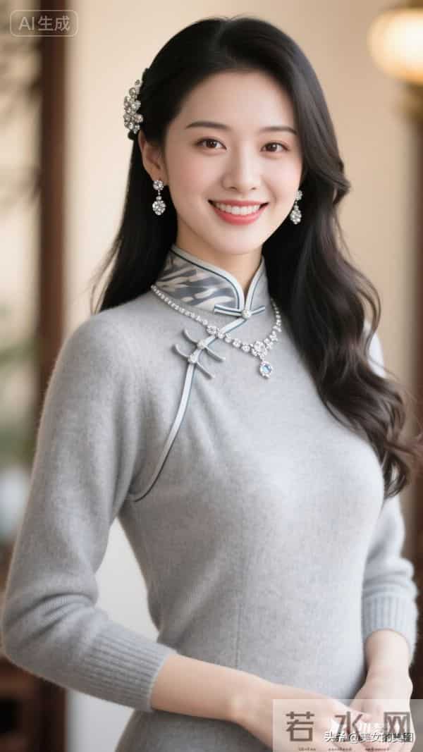 灰色毛衣旗袍东方美人08