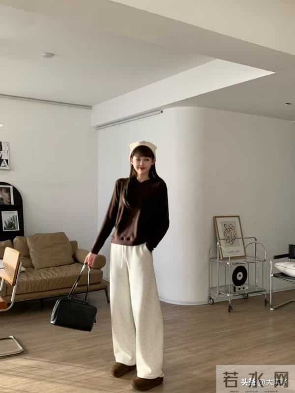 年糕厚绒阔腿裤