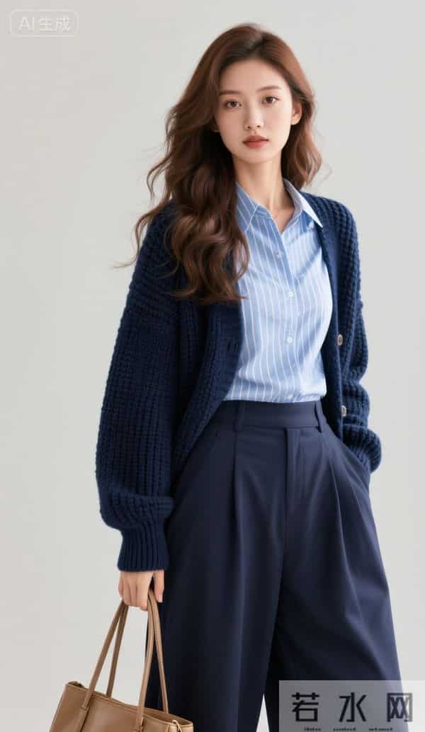 穿深蓝色毛衣的美女