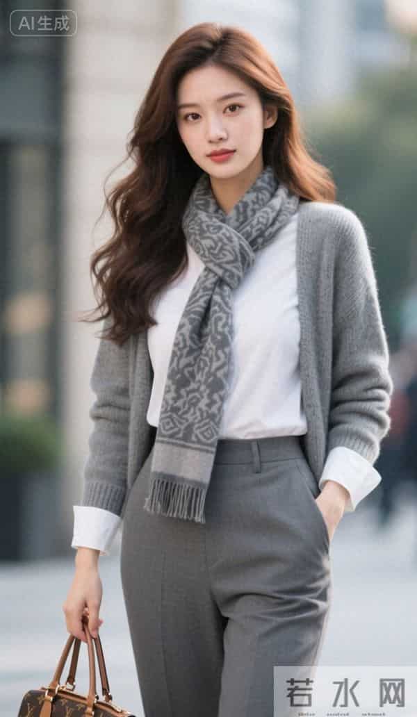 戴灰色围巾的美女