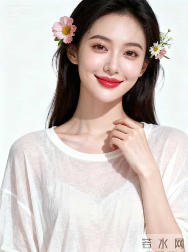 穿宽松圆领衫的美女