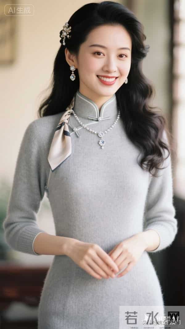 灰色毛衣旗袍东方美人08