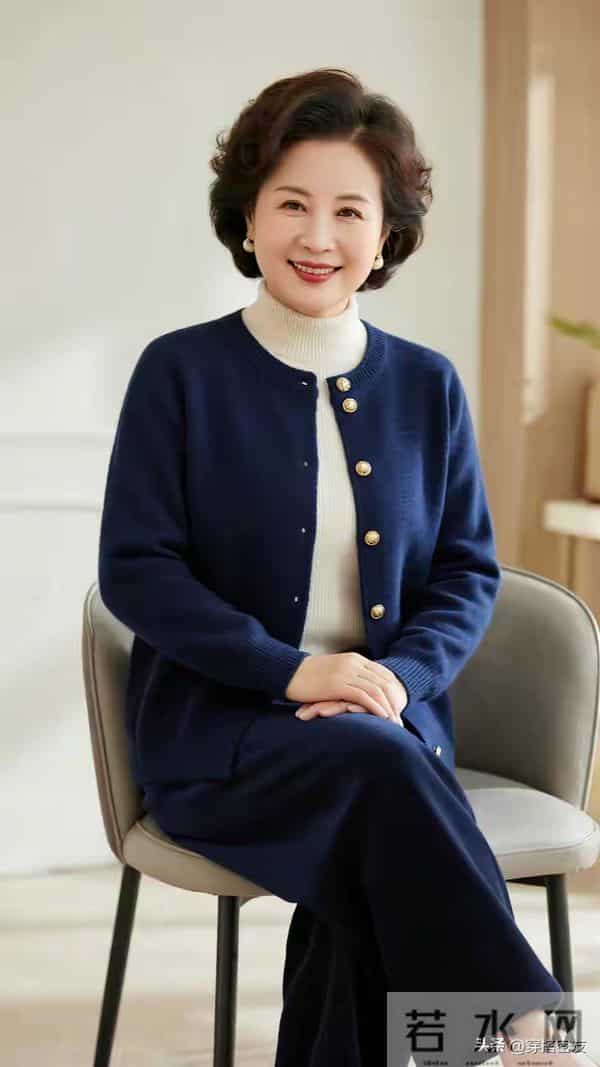 穿蓝色套装中年女性