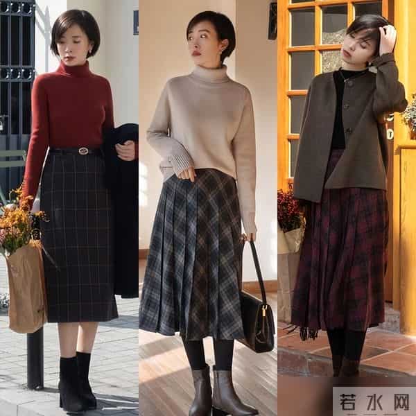 “毛衣+膝下裙”才是冬天正确的打开方式，实用好穿，适合小个子