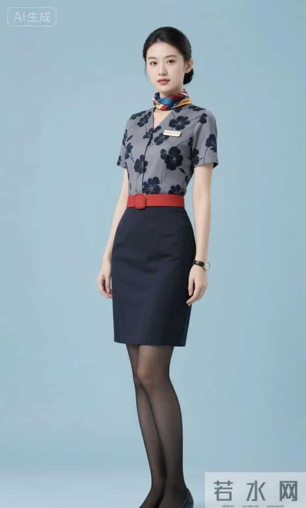 印花空姐制服 黑色丝袜 五官端正立体 太美了