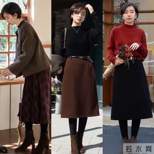 “毛衣+膝下裙”才是冬天正确的打开方式，实用好穿，适合小个子