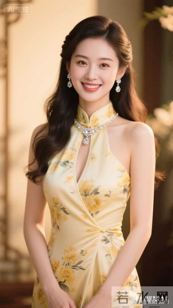 黄色印花裙旗袍东方美人07