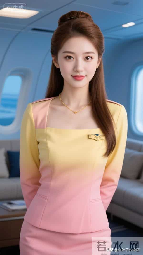 粉黄渐变制服，金饰点缀，甜飒撞色，机舱里的元气焦点