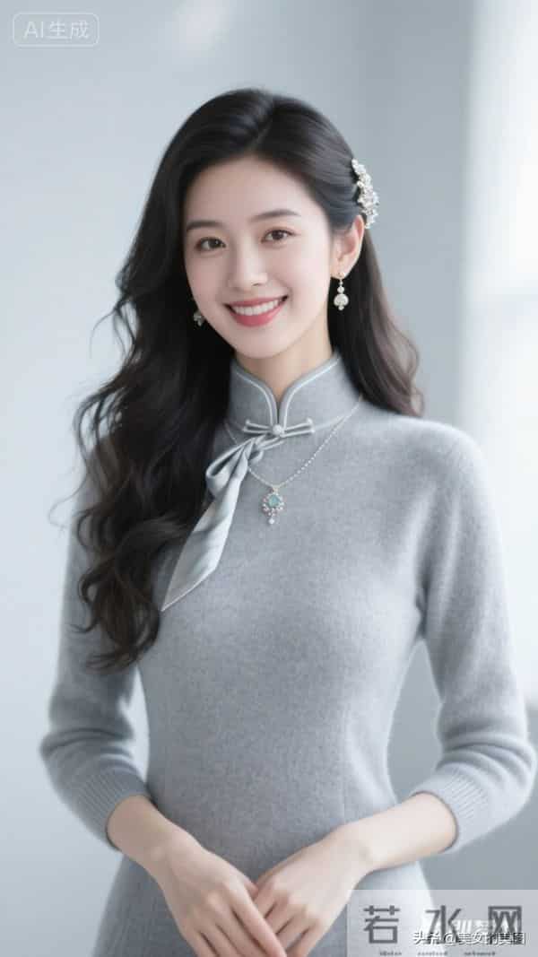 灰色毛衣旗袍东方美人08