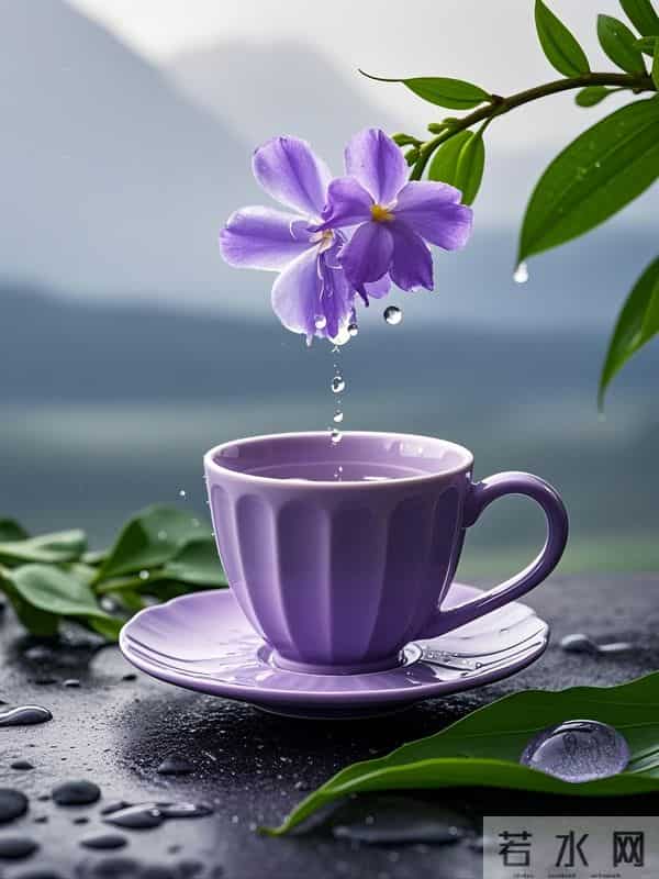 晨雾未散时,紫花与茶杯在露水中相遇