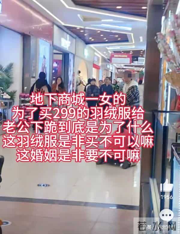 女子商场向丈夫下跪后续：原因曝光 为买299羽绒服 网友：自作自受
