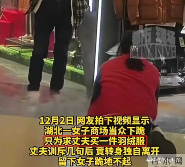 女子商场向丈夫下跪后续：原因曝光 为买299羽绒服 网友：自作自受