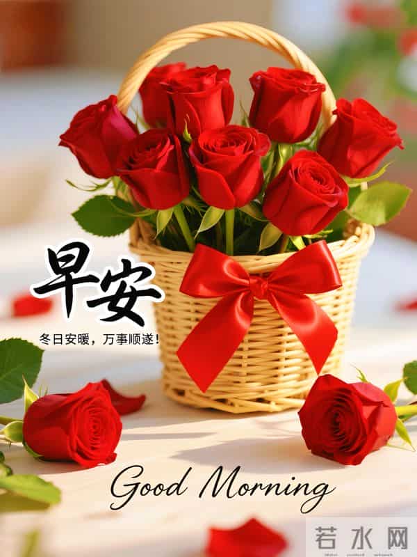 晨光吻玫,早安送吉