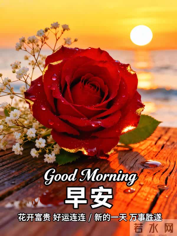 晨光吻玫,早安送吉