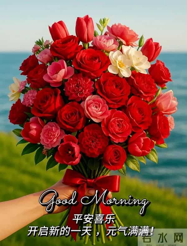 一醒来就有好心情； 一出门就有好运气。 愿你一整天都顺心如意